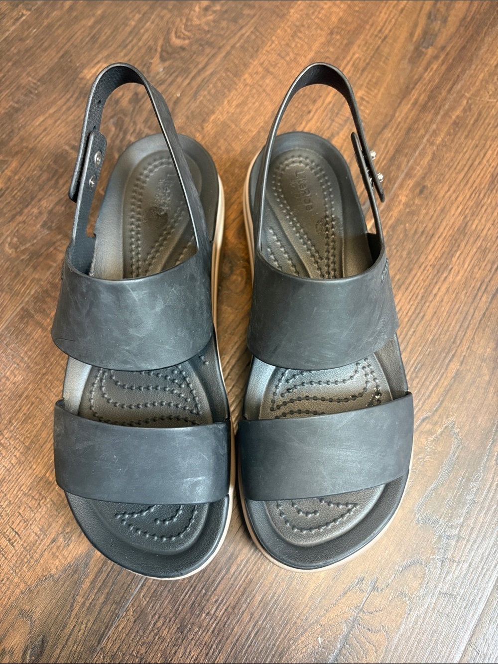 CROCS Brooklyn low wedge Women's size 6 Black Dual-Strap Slingback Sandal